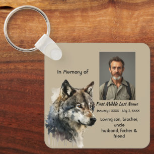 Memorial Keepsake Christian Watercolor Wolf Keychain