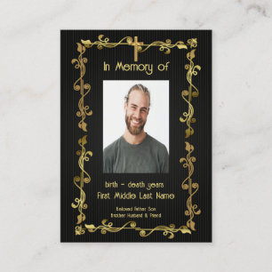 Memorial Keepsake Classic Modern Black Gold Business Card