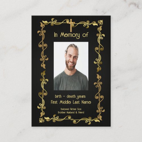 Memorial Keepsake Classic Modern Black Gold  Business Card