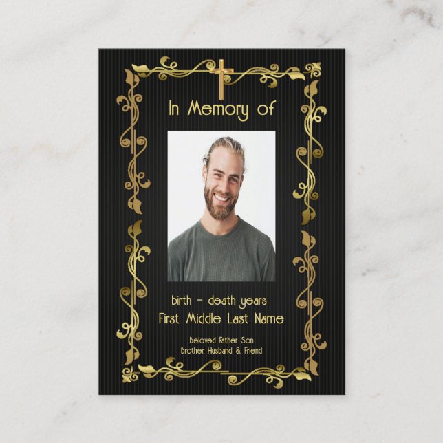 Memorial Keepsake Classic Modern Black Gold  Business Card (Front)