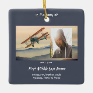 Memorial Keepsake  Clouds Biplane Sky Ceramic Ornament