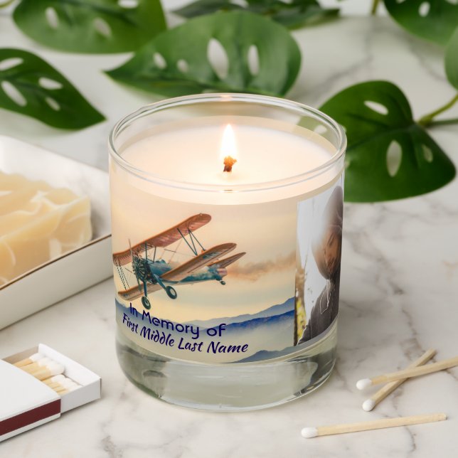 Memorial Keepsake  Clouds Biplane Sky Scented Candle (Lit)