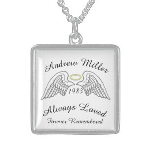 Memorial Keepsake Custom Silver Yellow Halo Sterling Silver Necklace