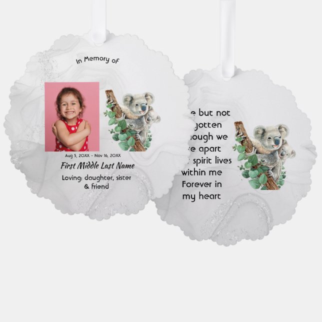  Memorial Keepsake Cute Koala Children Ornament Card (Front/Back)