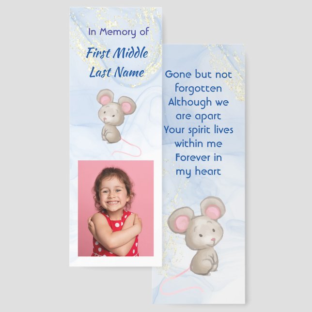 Memorial Keepsake Cute Little Mouse Children   Bookmarks (Front & Back)