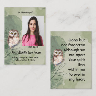 Memorial Keepsake Cute Owl Bird Business Card