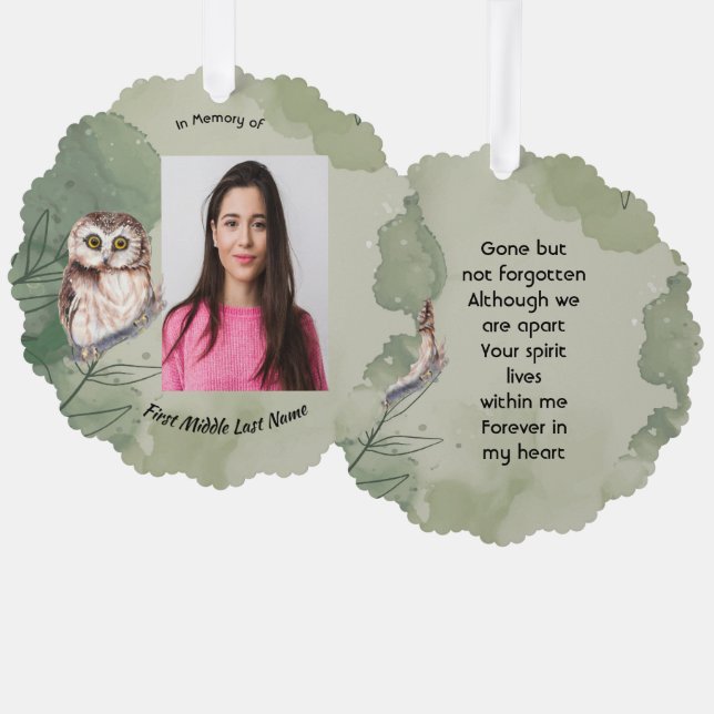 Memorial Keepsake Cute Owl Bird Ornament Card (Front/Back)