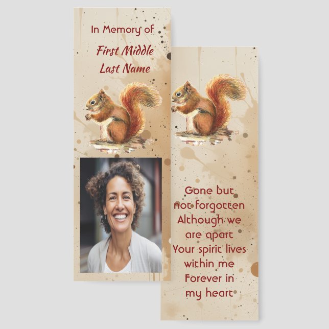 Memorial Keepsake Cute Red Squirrel Bookmarks (Front & Back)