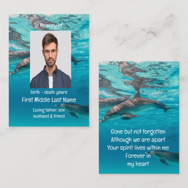 Memorial  Keepsake Dolphins Underwater Ocean Business Card (Front/Back)