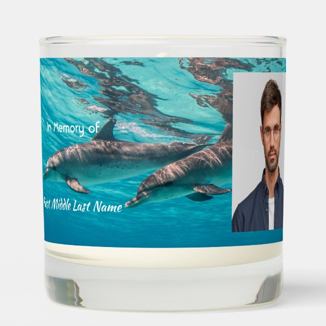 Memorial  Keepsake Dolphins Underwater Ocean Scented Candle (Front)