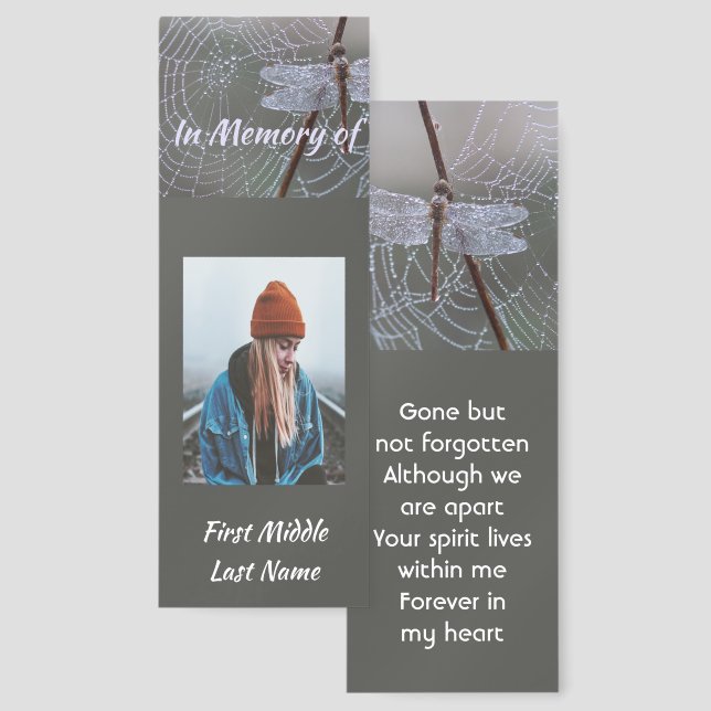  Memorial Keepsake Dragonfly Dewdrops Bookmarks (Front & Back)