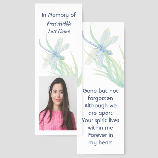 Memorial Keepsake Dragonfly Watercolor  Bookmarks (Front & Back)