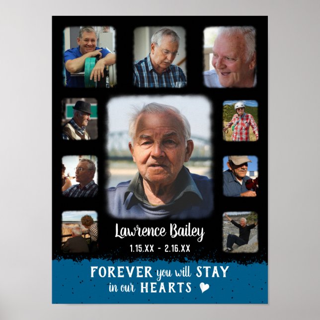 Memorial Keepsake Edge Fade Photo Collage Blk Blue Poster (Front)