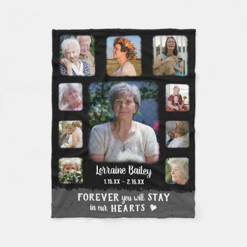 Memorial Keepsake Edge Fade Photo Collage Blk Gray Fleece Blanket