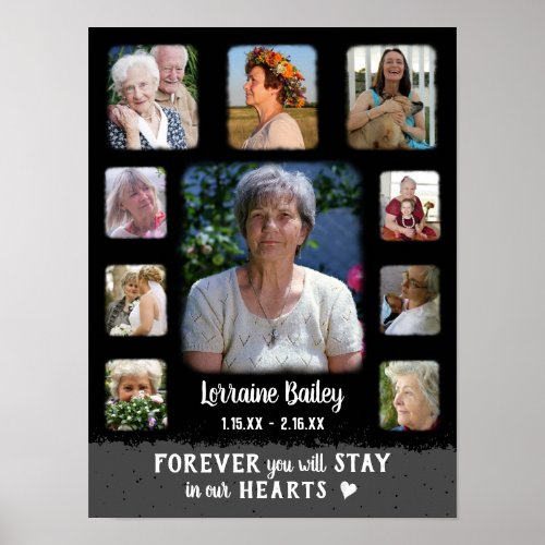 Memorial Keepsake Edge Fade Photo Collage Blk Gray Poster