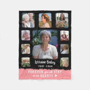 Memorial Keepsake Edge Fade Photo Collage Blk Pink Fleece Blanket