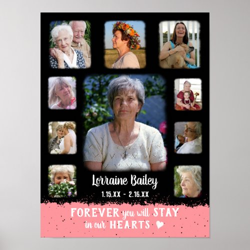 Memorial Keepsake Edge Fade Photo Collage Blk Pink Poster