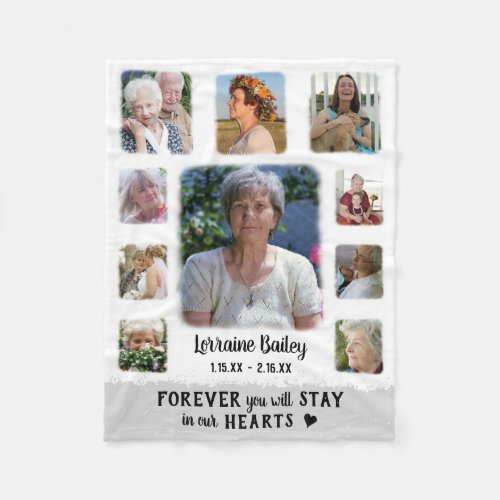 Memorial Keepsake Edge Fade Photo Collage Gray Fleece Blanket