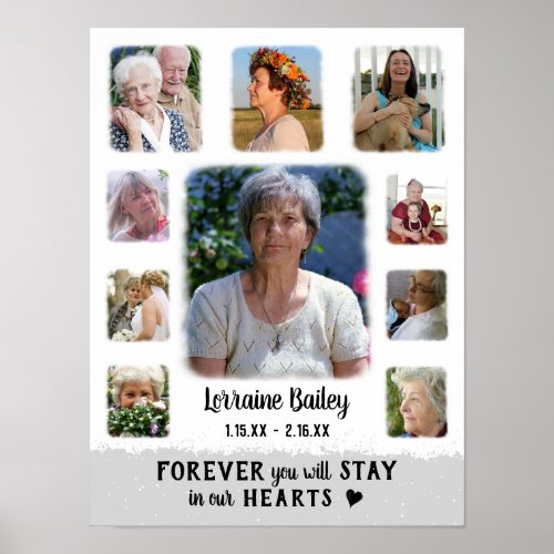 Memorial Keepsake Edge Fade Photo Collage Gray Poster