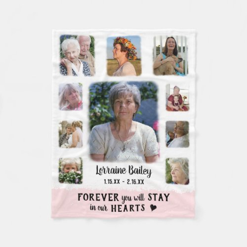 Memorial Keepsake Edge Fade Photo Collage Pink Fleece Blanket