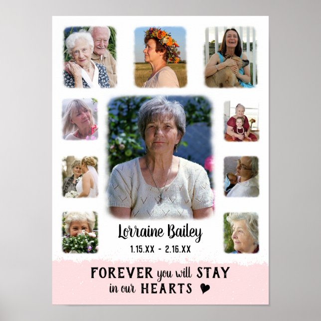Memorial Keepsake Edge Fade Photo Collage Pink Poster (Front)