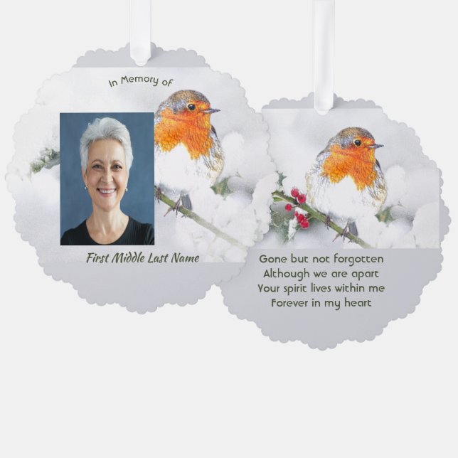 Memorial Keepsake English Robin Bird Ornament Card (Front/Back)