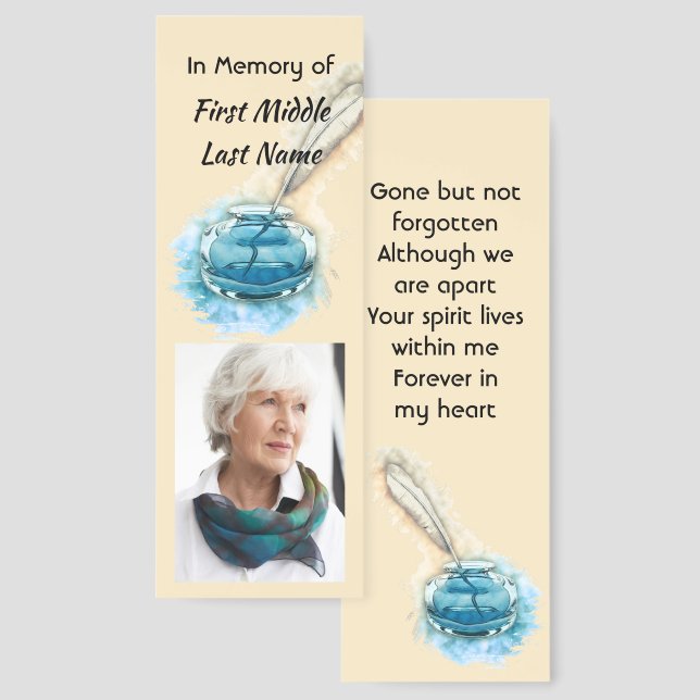 Memorial Keepsake Feather Pen  Bookmarks (Front & Back)