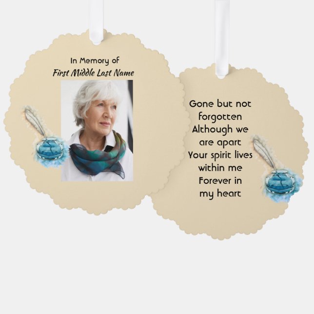  Memorial Keepsake Feather Pen  Ornament Card (Front/Back)