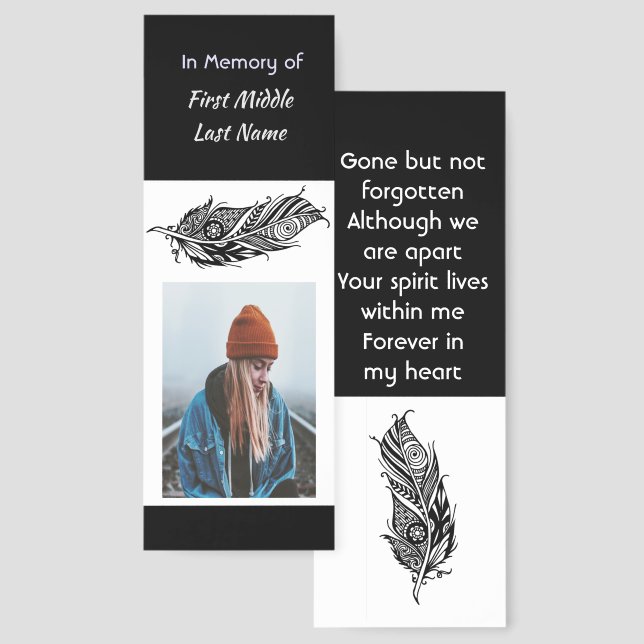 Memorial Keepsake Feather Tribal Boho Bookmarks (Front & Back)