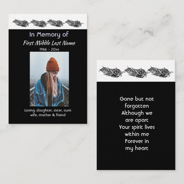 Memorial Keepsake Feather Tribal Boho  Business Card (Front/Back)