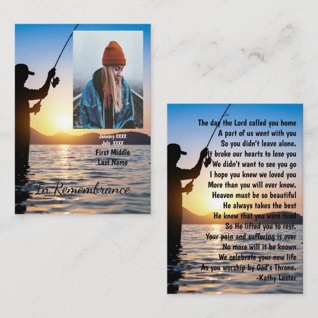 Memorial Keepsake Fisherman Fishing Fish Business Card (Front/Back)