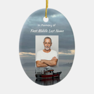 Memorial Keepsake Fishing Boat Fisherman Ceramic Ornament