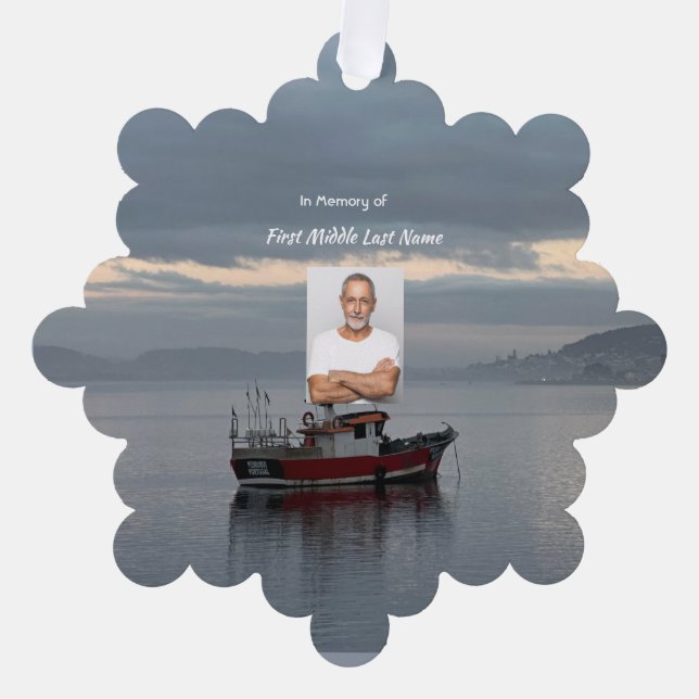 Memorial Keepsake  Fishing Boat Fisherman Ornament Card (Front)