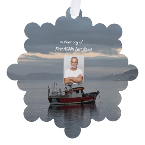 Memorial Keepsake  Fishing Boat Fisherman Ornament Card