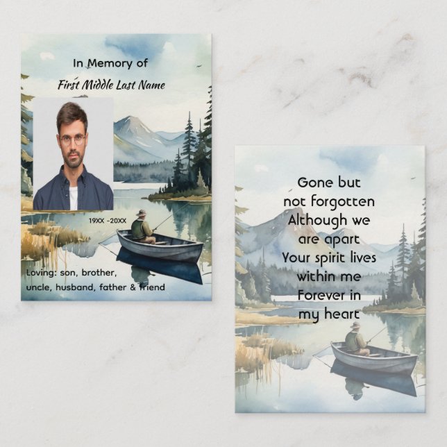 Memorial Keepsake Fishing Lake in Boat Calling Card (Front/Back)