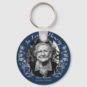 Memorial Keepsake Floral Custom Photo Blue Keychain