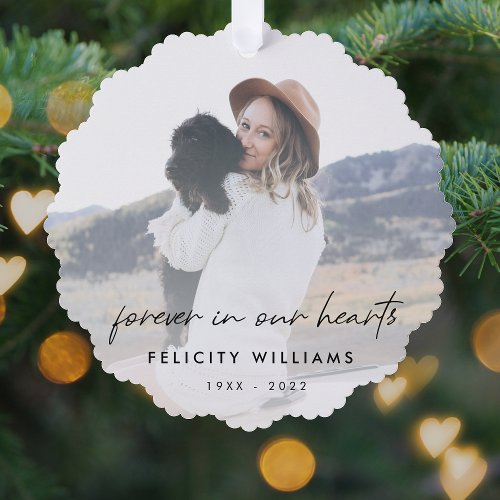 Memorial Keepsake  Forever in our Hearts Photo Ornament Card