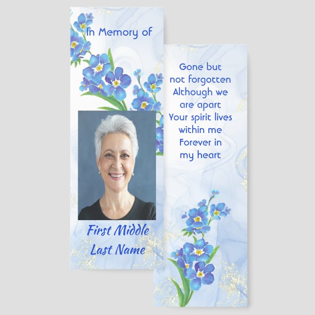  Memorial Keepsake "Forget me Not" Flowers Bookmarks (Front & Back)
