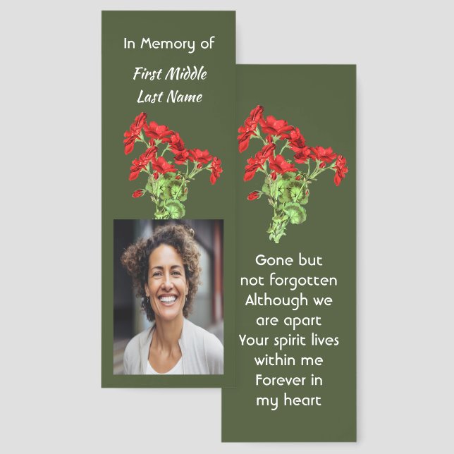 Memorial Keepsake Geranium Flower Bookmarks (Front & Back)