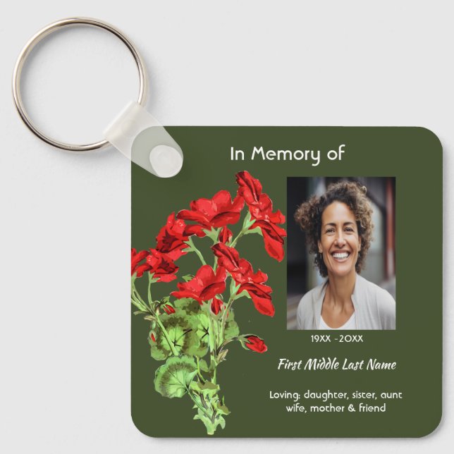 Memorial Keepsake Geranium Flower Keychain (Front)