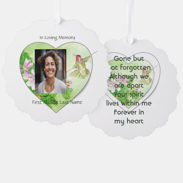 Memorial Keepsake Gift Remembrance Hummingbird Ornament Card (Front/Back)