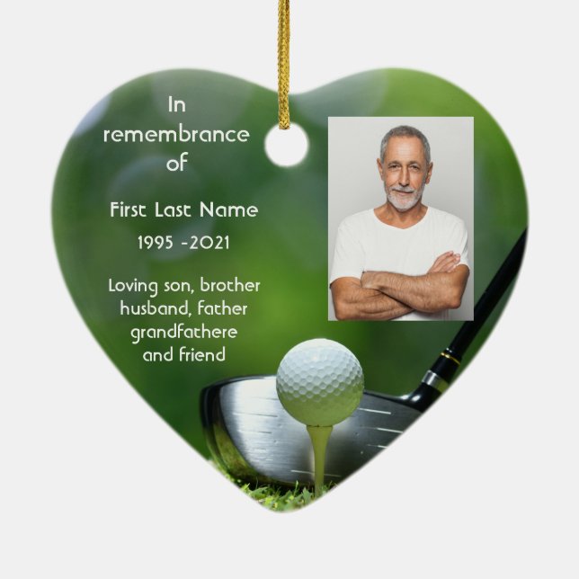 Memorial Keepsake Golfer Golfing  Custom Ceramic Ornament (Back)
