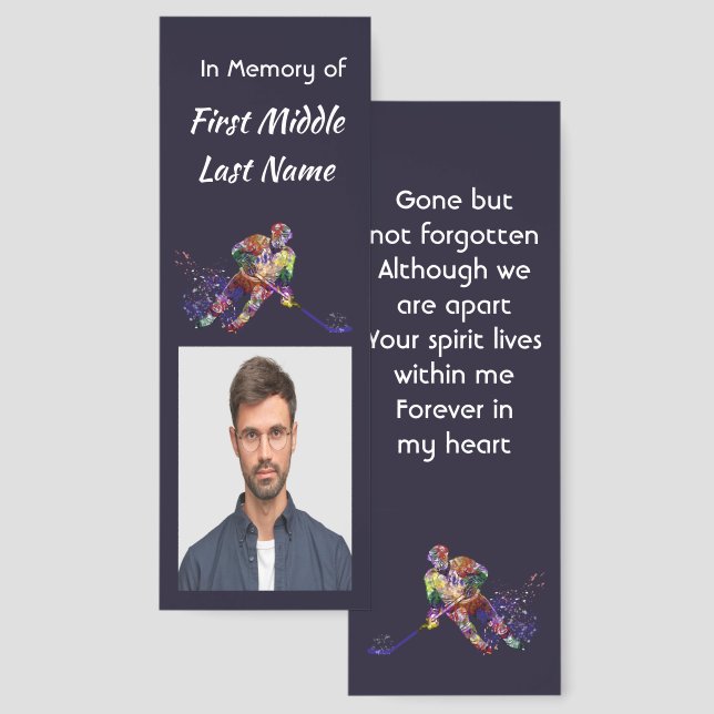Memorial Keepsake Hockey Player Sport  Bookmarks (Front & Back)