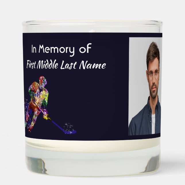 Memorial Keepsake Hockey Player Sport Scented Candle (Front)