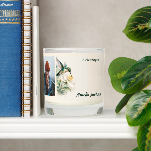 Memorial Keepsake Hummingbird White Flowers Scented Candle (Shelf)