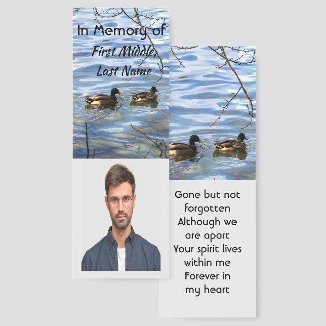 Memorial Keepsake Lake Ducks Birds Bookmarks (Front & Back)