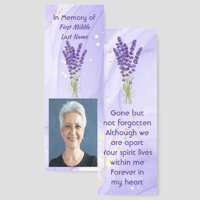 Memorial Keepsake Lavender Garden Flower Bookmarks (Front & Back)