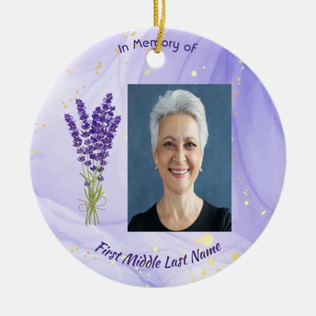 Memorial Keepsake Lavender Garden Flower Ceramic Ornament (Front)