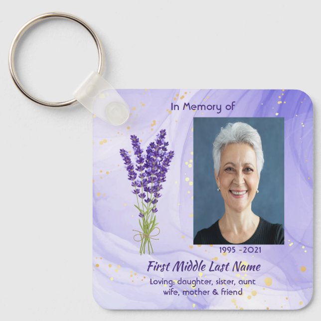 Memorial Keepsake Lavender Garden Flower Keychain (Front)