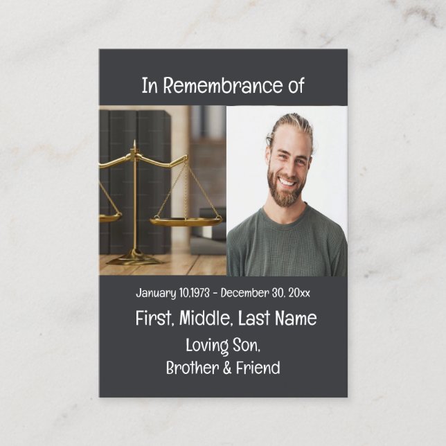 Memorial Keepsake Lawyer Law Legal Business Card (Front)